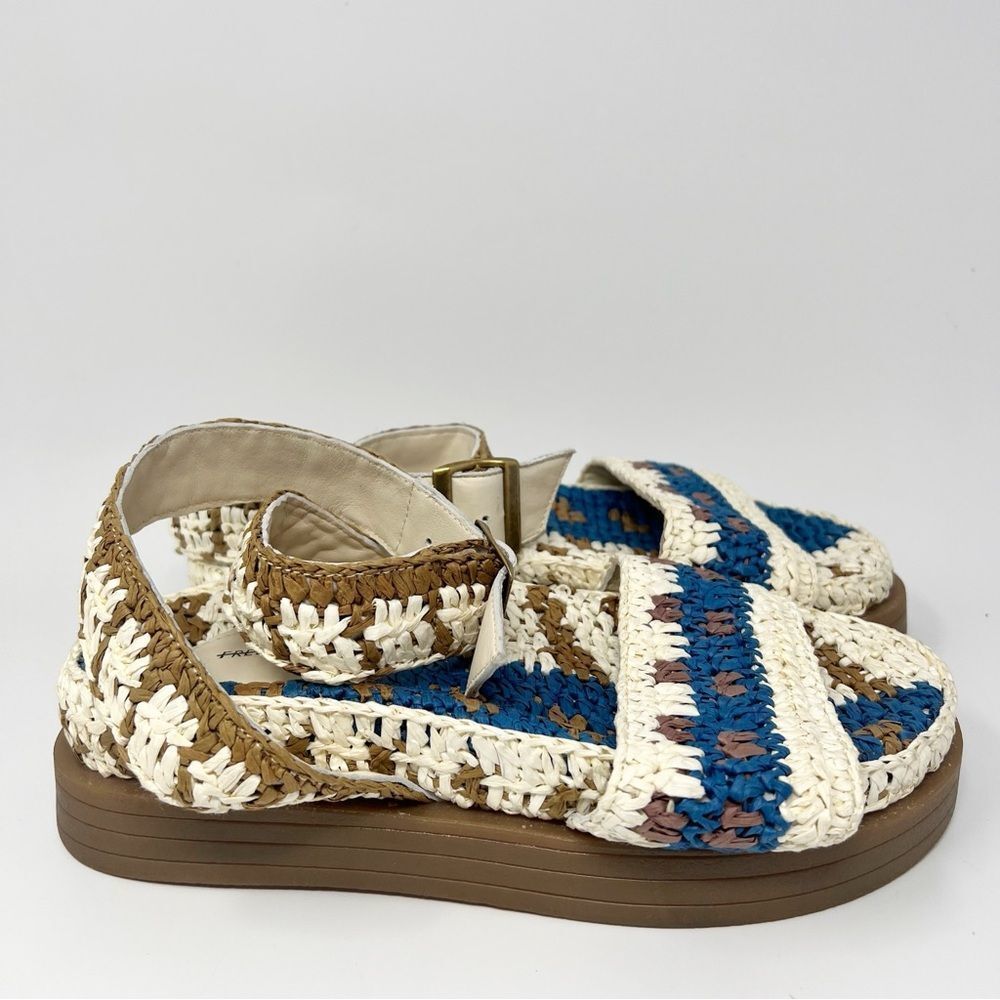 Woven Crochet Ankle-Strap Sandals - White, Blue & Brown - Picture 2 of 8